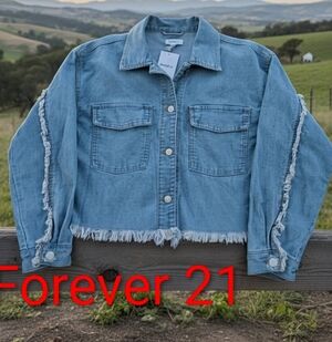 Forever 21 Denim Frayed Hem Jacket